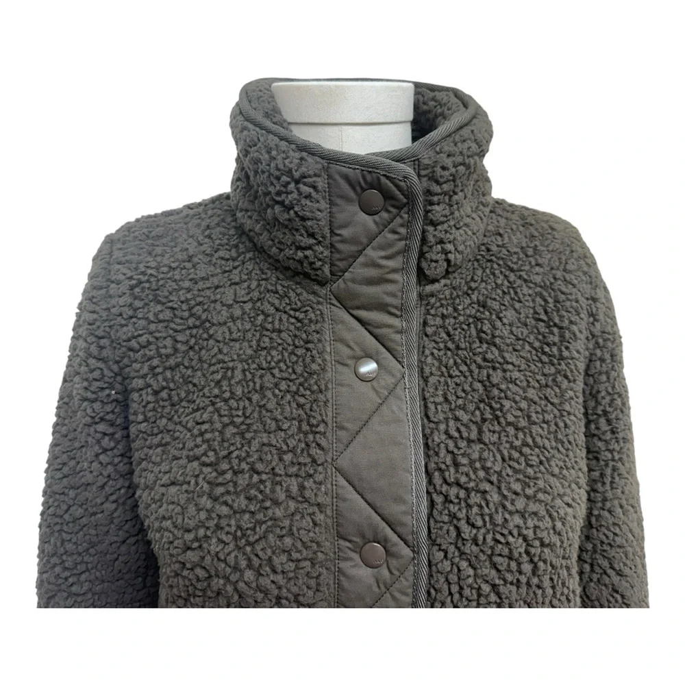 Abercrombie & Fitch Sherpa Nylon Snap Up Jacket, Size Small, Teddy coat, Green - Picture 6 of 15